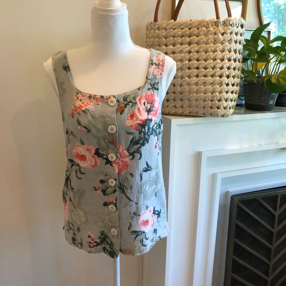 Mango - Ming Floral Button Front Tank Top - Size XS